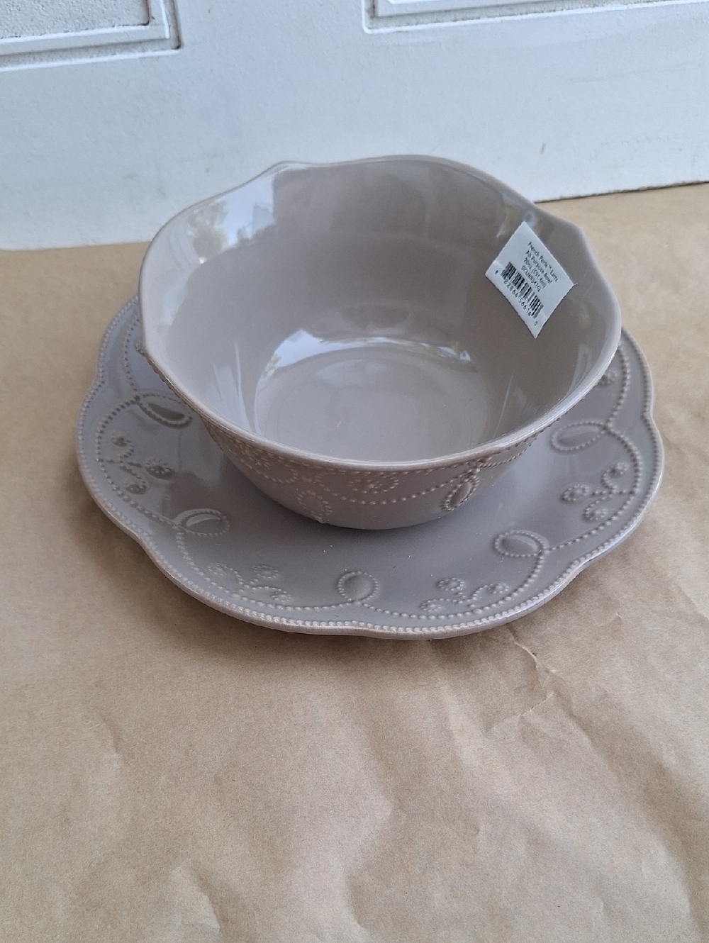 NWT Lenox French Perle Latte bowl 20-ounce & accent plate 9 inches - Picture 7 of 9